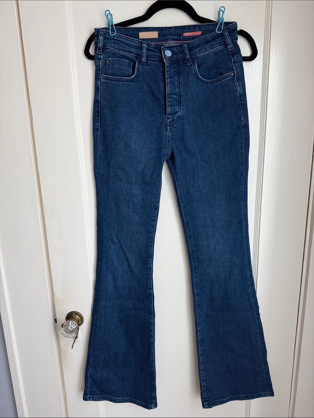 EUC Pilcro Women’s Dark Blue Button Fly Flare Jeans sz 26